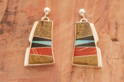 Calvin Begay Genuine Picture Jasper Sterling Silver Earrings